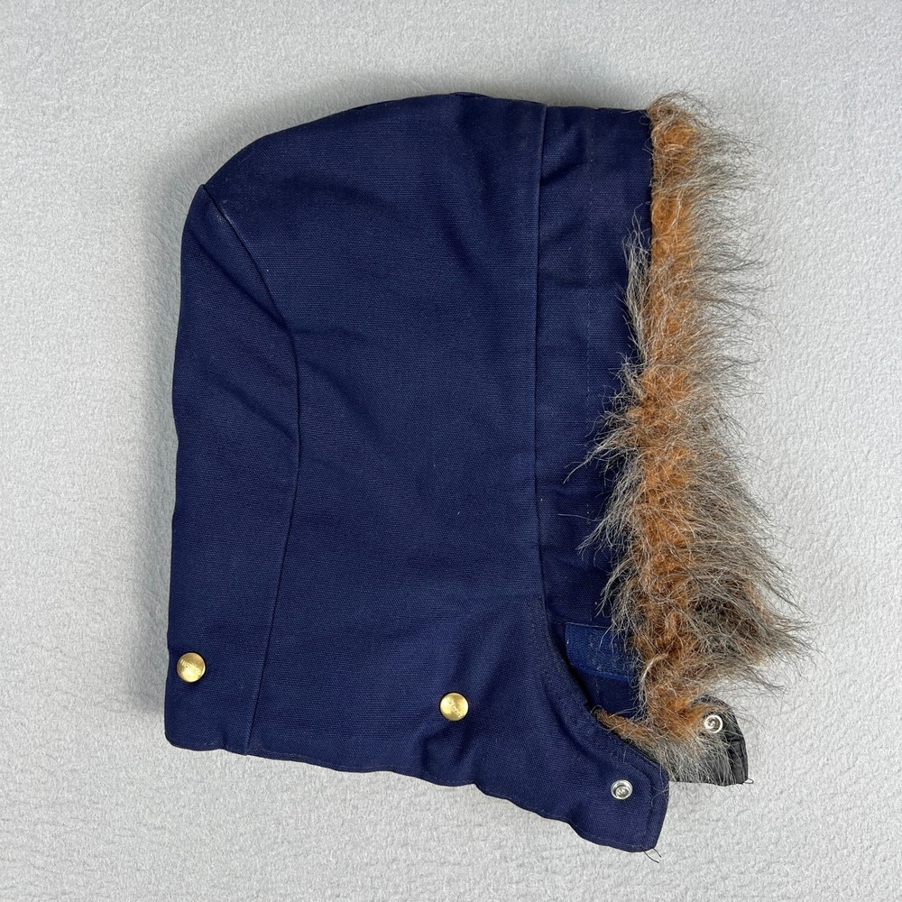 VTG Carhartt HQ182 Quilt Lined Hood 90s 1991 Navy Blue Faux Fur Union Made USA